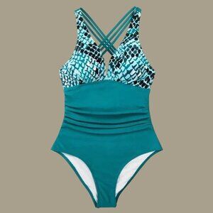 Cupshe Women's Teal Multi Fully Lined One-Piece Swimsuit Size Medium NWT